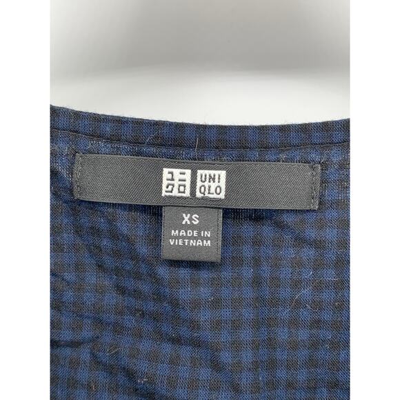 UNIQLO Women's Navy-Black Gingham Split Tie-Neck Sleeveless Belted Dress SZ XS - Picture 10 of 13